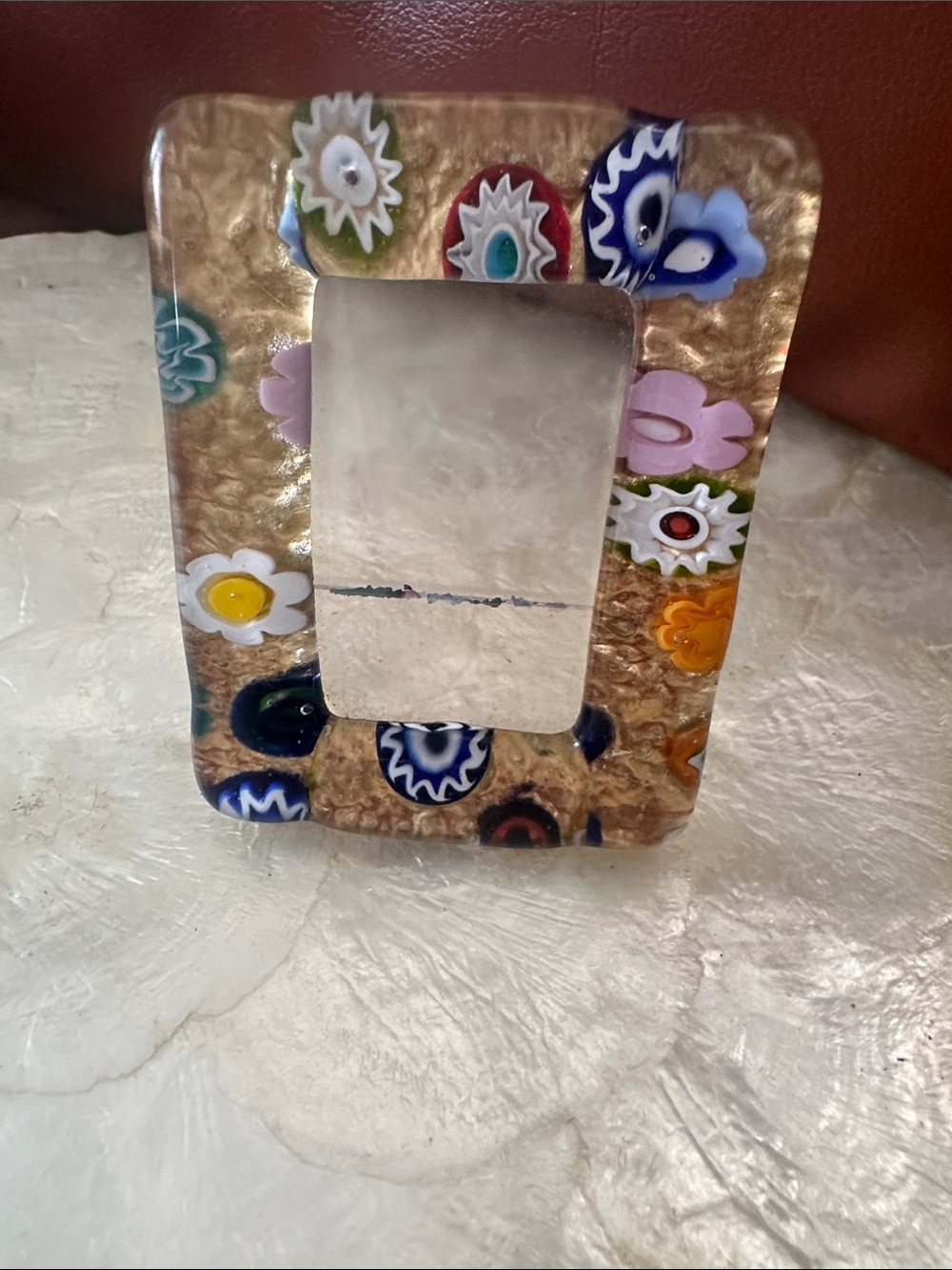Murano-Style Multicolor Floral Glass Photo Frame 3”x2.6”